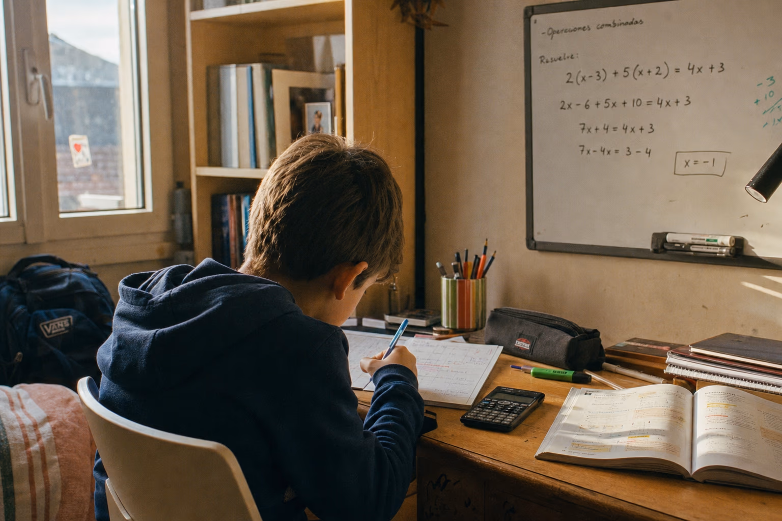 Niño resolviendo ejercicios con solución razonada en primaria