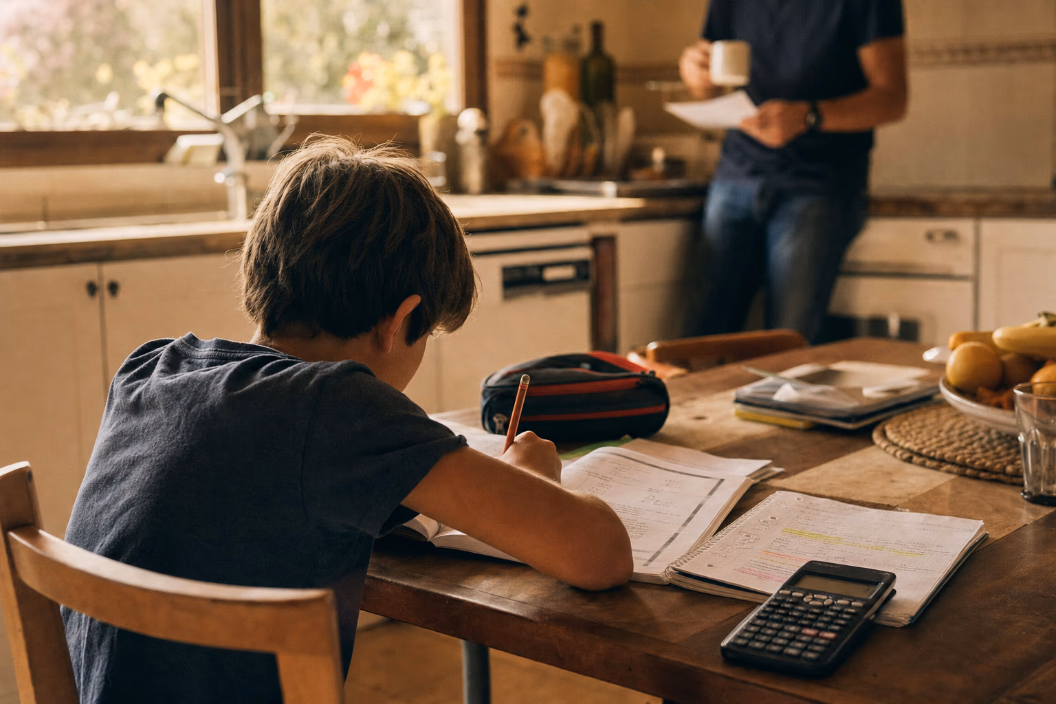 Niño desmotivado frente a un escritorio con libros