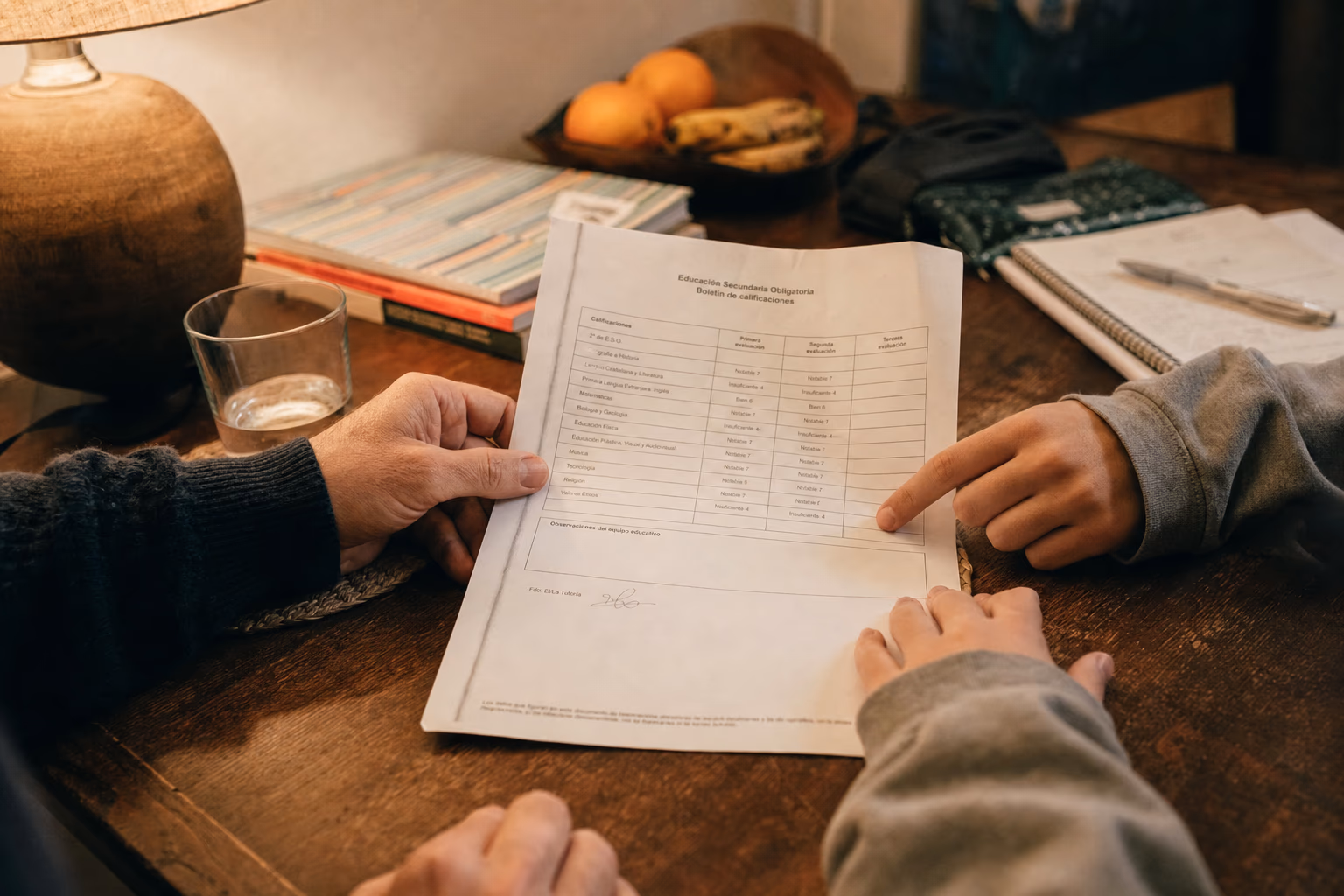 Boletín de notas escolares primera evaluación