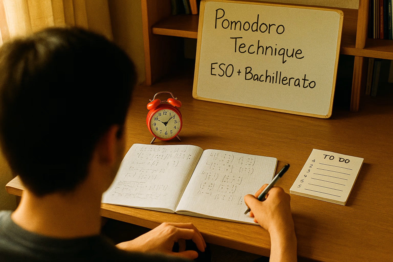 Estudiante usando la técnica Pomodoro para estudiar